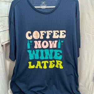 3XL Navy T Shirt unisex Coffee Now Wine Later